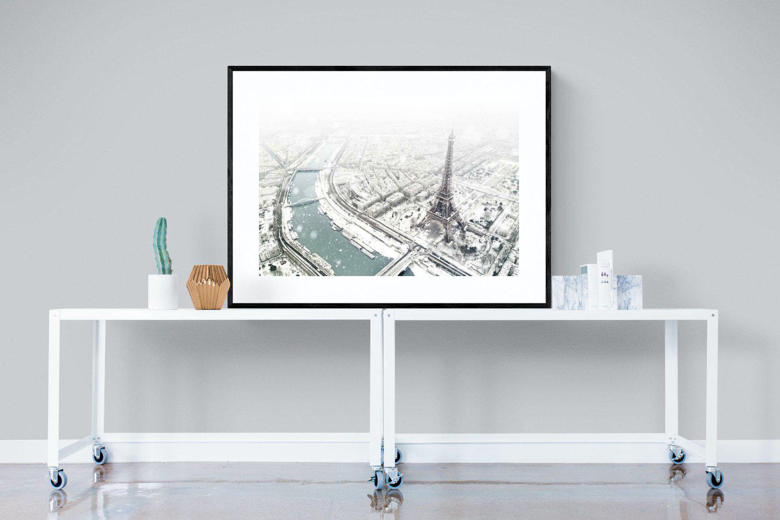Paris Under Snow-Wall_Art-120 x 90cm-Framed Print-Black-Pixalot