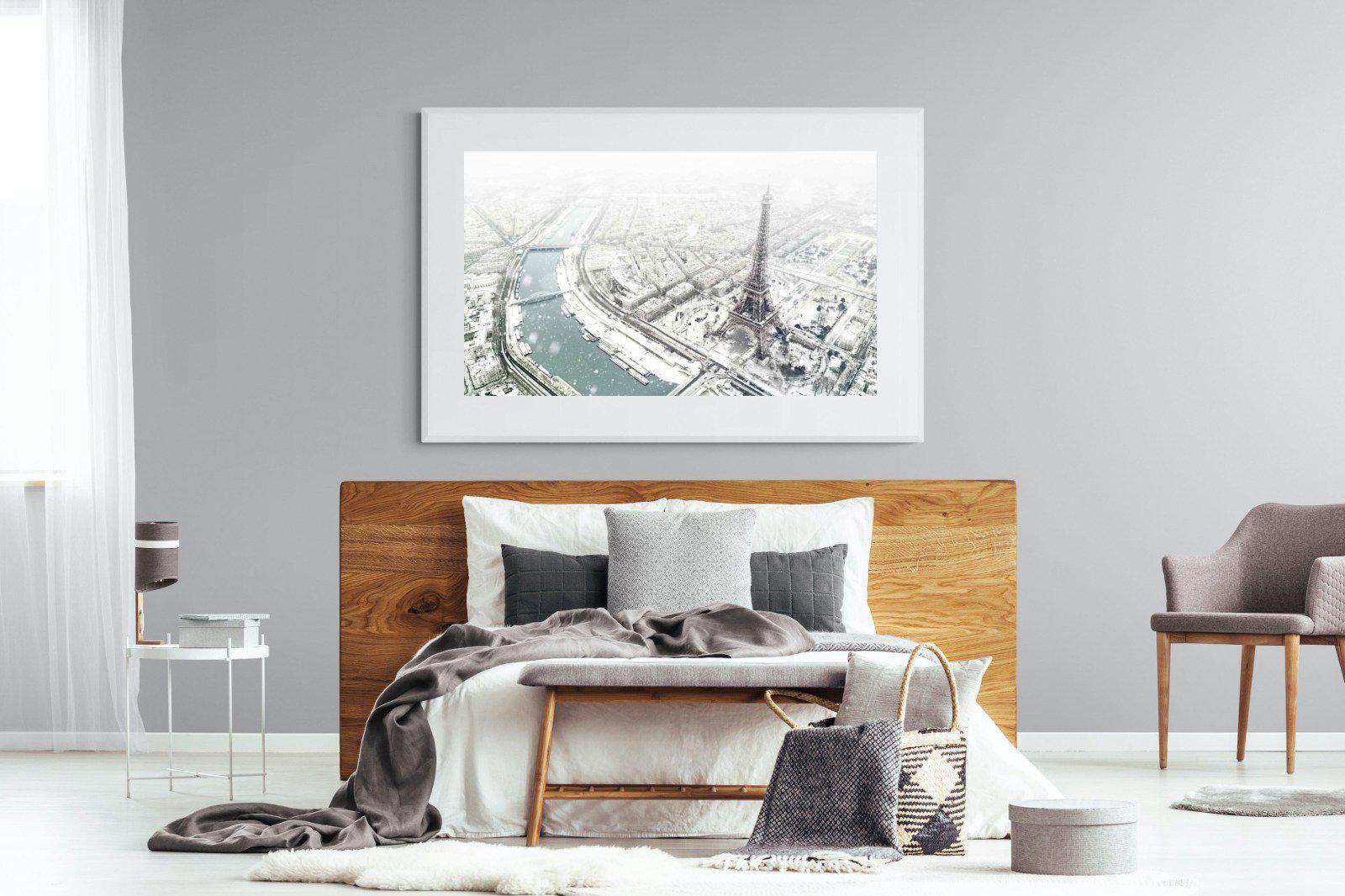 Paris Under Snow-Wall_Art-150 x 100cm-Framed Print-White-Pixalot
