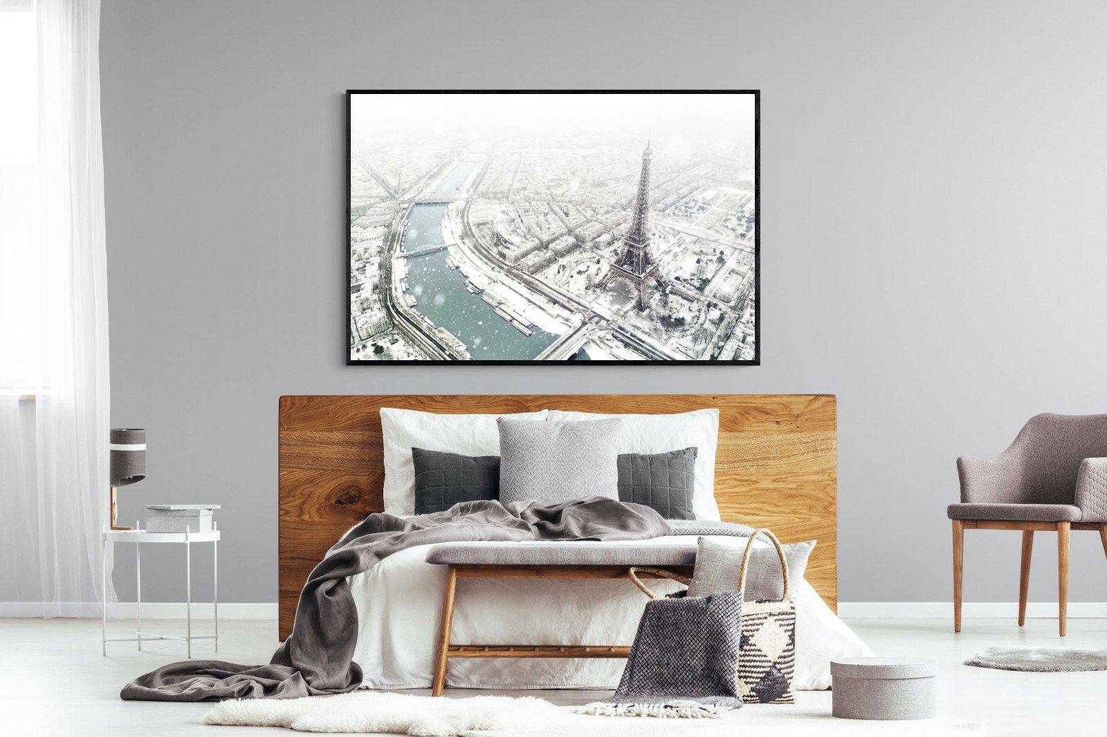 Paris Under Snow-Wall_Art-150 x 100cm-Mounted Canvas-Black-Pixalot