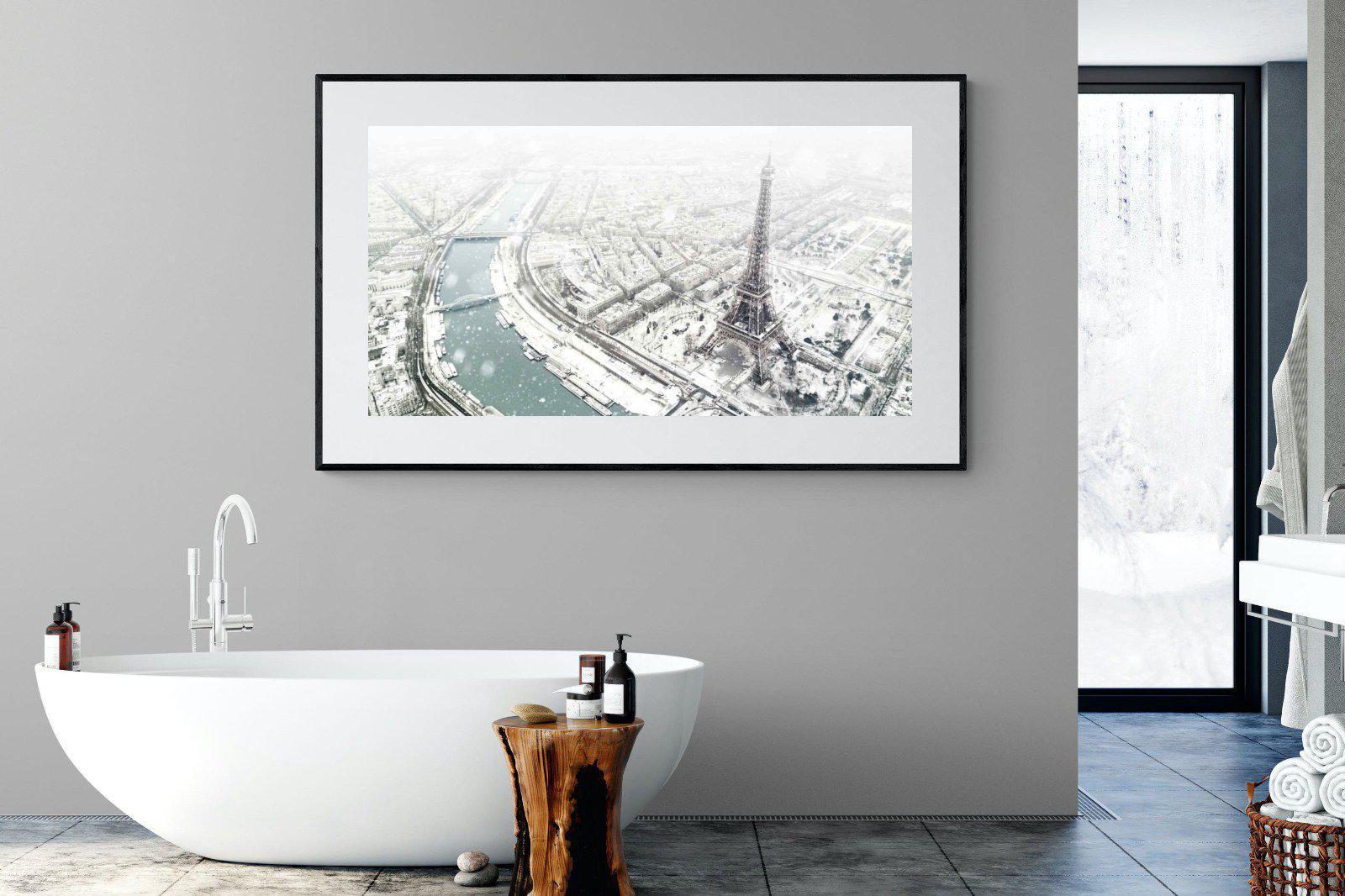 Paris Under Snow-Wall_Art-180 x 110cm-Framed Print-Black-Pixalot