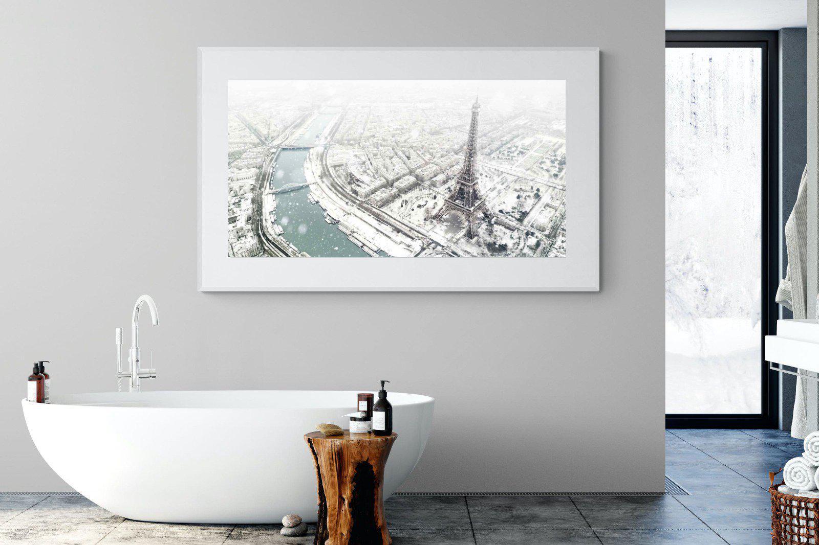 Paris Under Snow-Wall_Art-180 x 110cm-Framed Print-White-Pixalot