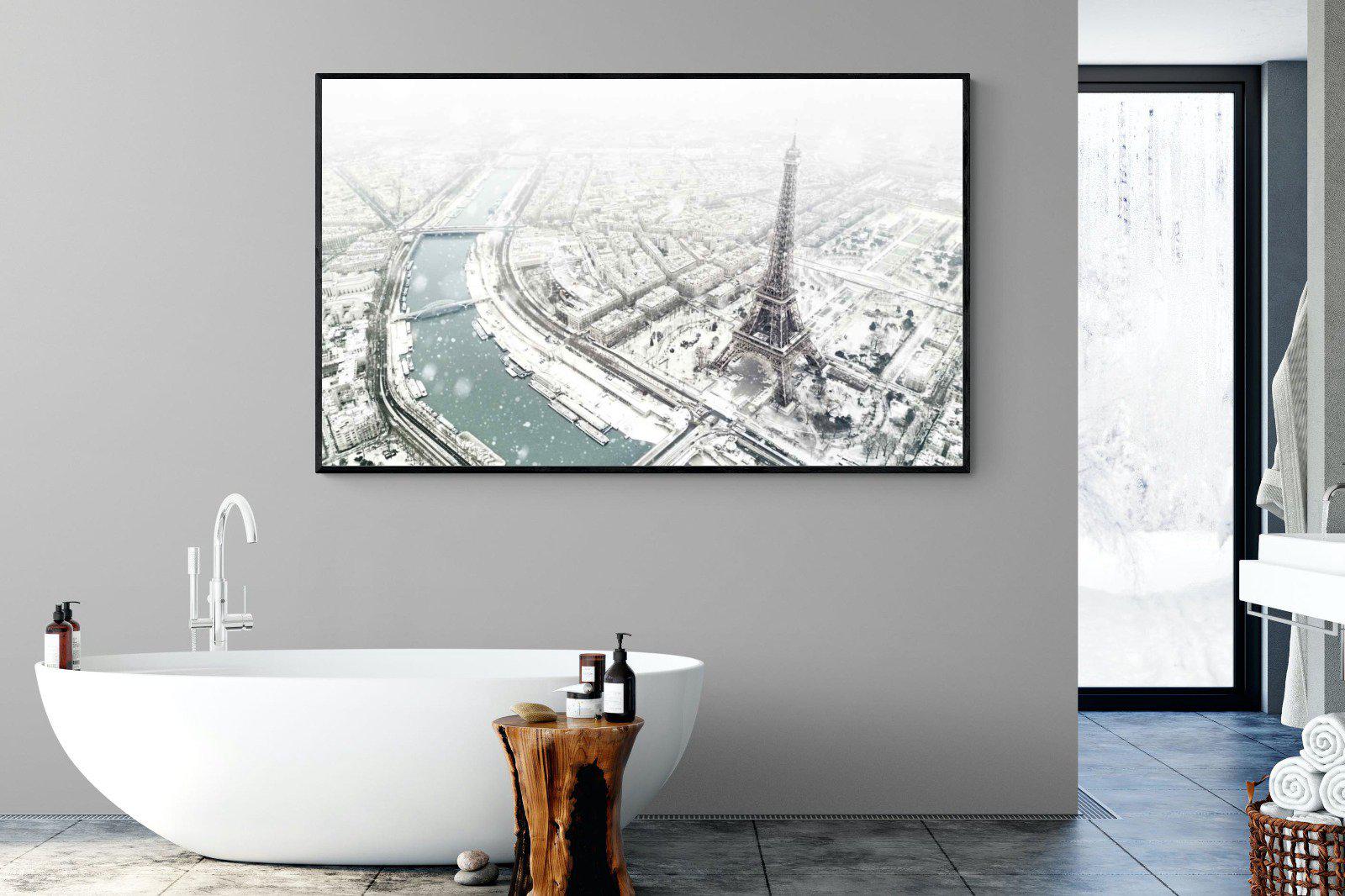 Paris Under Snow-Wall_Art-180 x 110cm-Mounted Canvas-Black-Pixalot