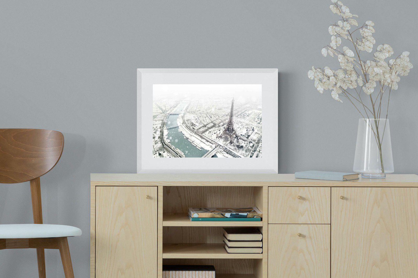 Paris Under Snow-Wall_Art-60 x 45cm-Framed Print-White-Pixalot