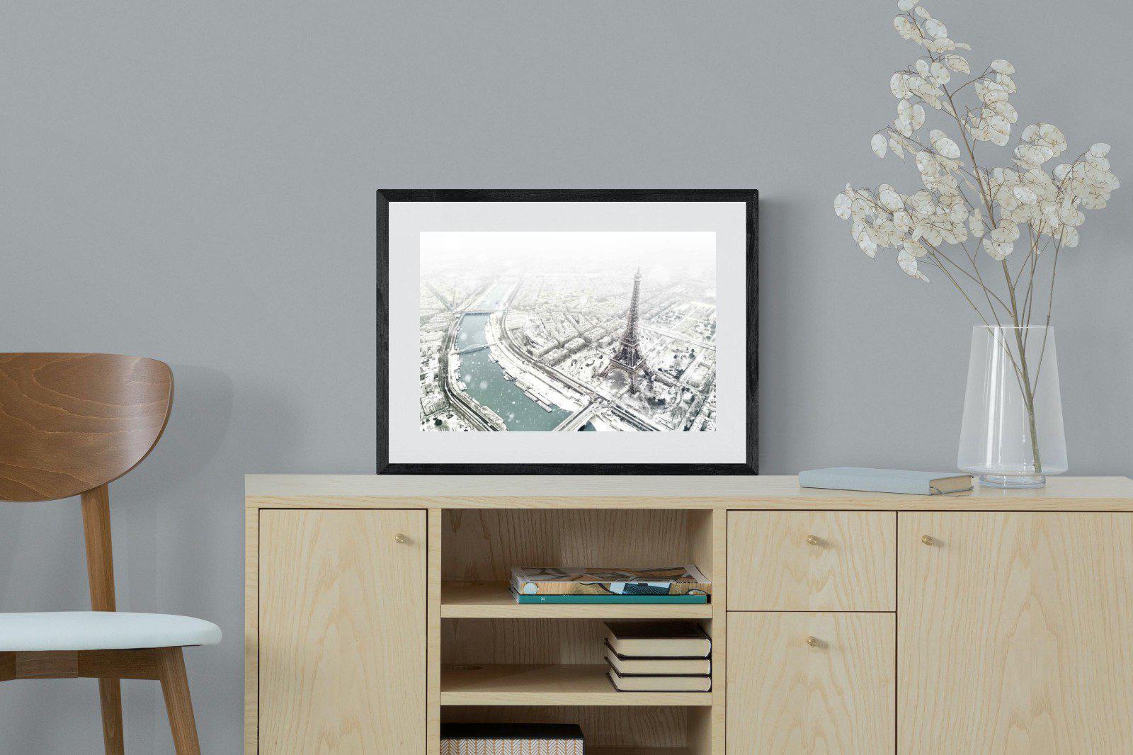 Paris Under Snow-Wall_Art-60 x 45cm-Framed Print-Black-Pixalot