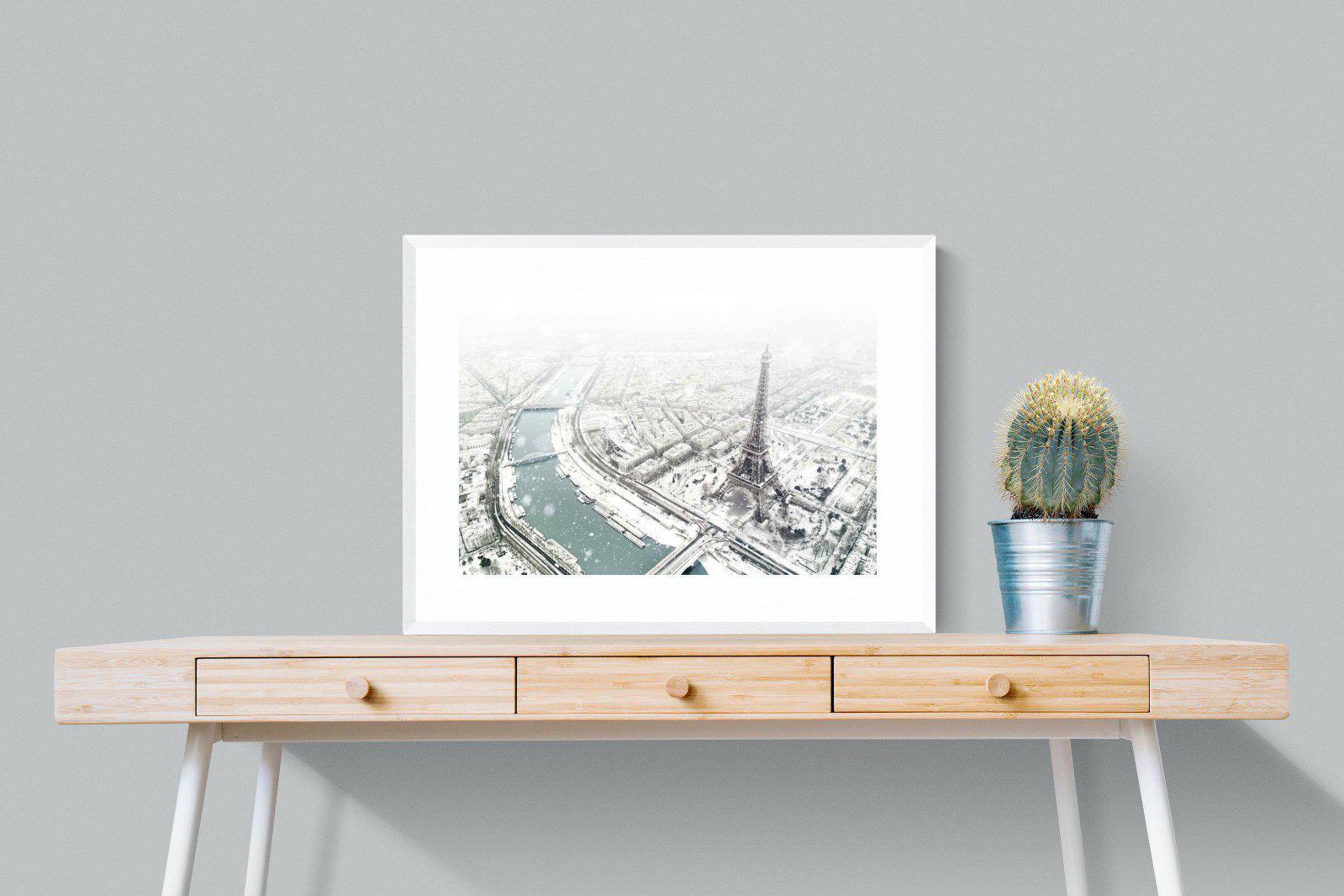 Paris Under Snow-Wall_Art-80 x 60cm-Framed Print-White-Pixalot