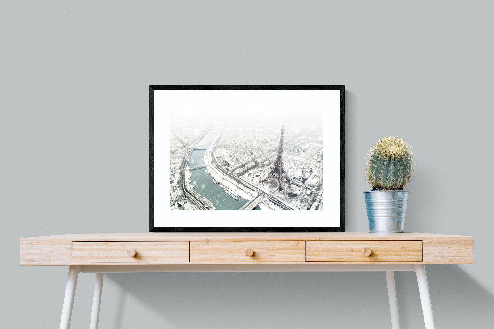 Paris Under Snow-Wall_Art-80 x 60cm-Framed Print-Black-Pixalot