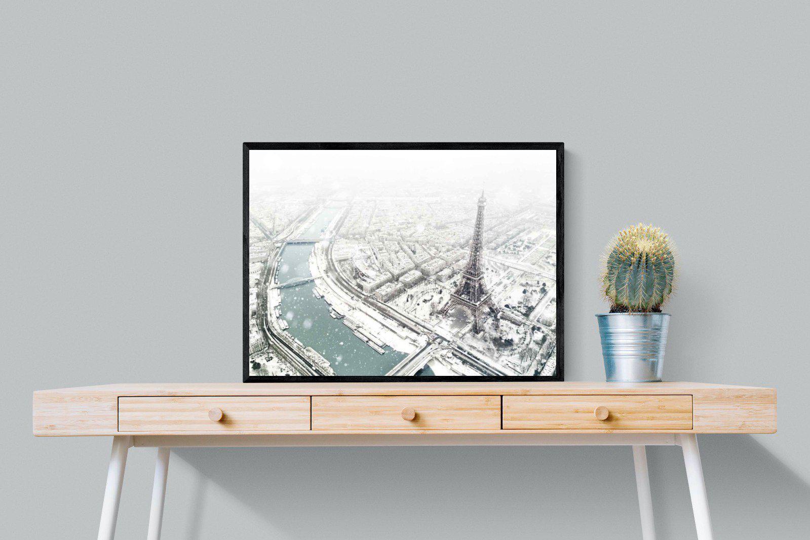 Paris Under Snow-Wall_Art-80 x 60cm-Mounted Canvas-Black-Pixalot