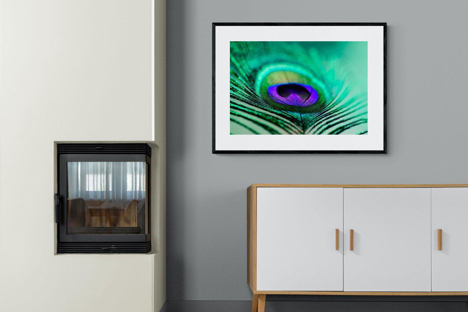 Peacock Feather-Wall_Art-100 x 75cm-Framed Print-Black-Pixalot