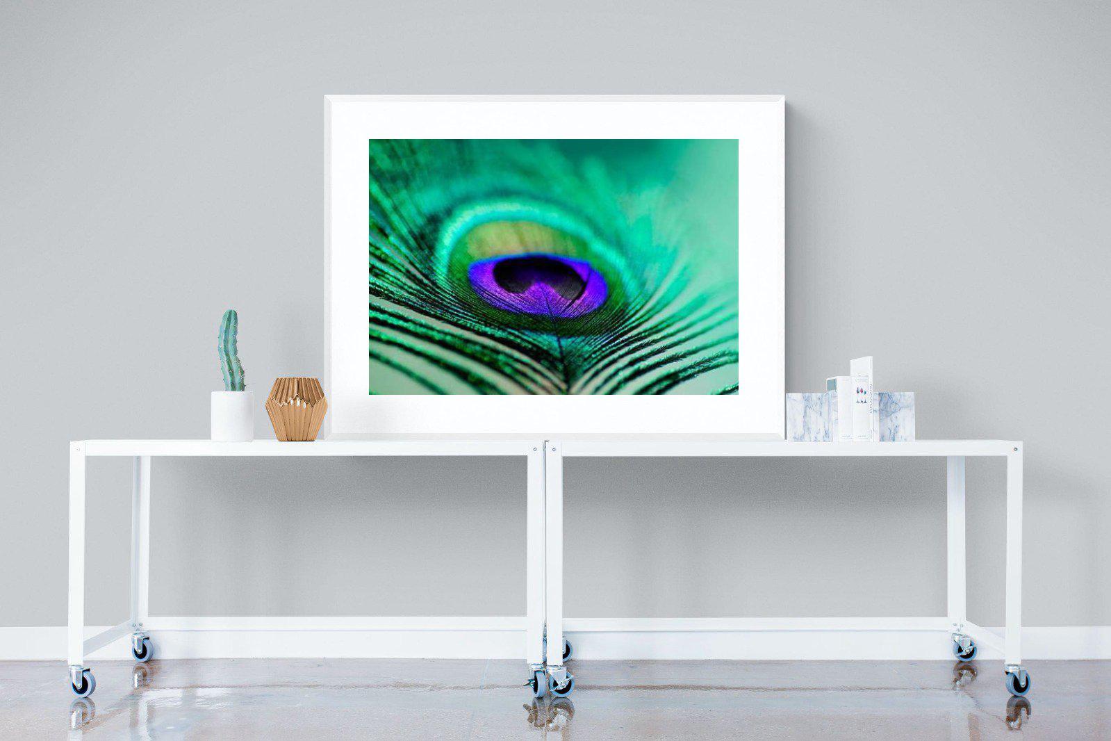 Peacock Feather-Wall_Art-120 x 90cm-Framed Print-White-Pixalot