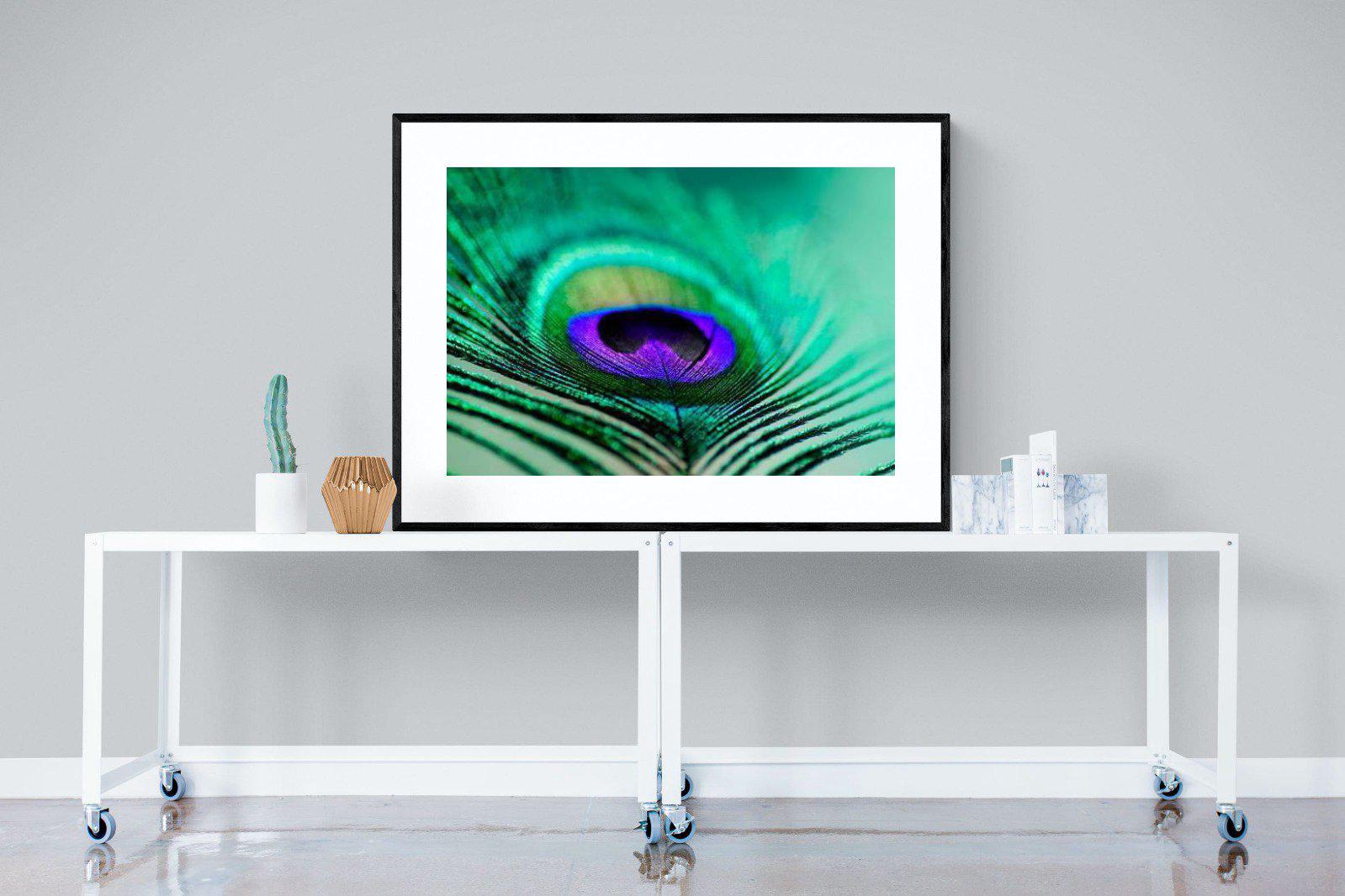 Peacock Feather-Wall_Art-120 x 90cm-Framed Print-Black-Pixalot