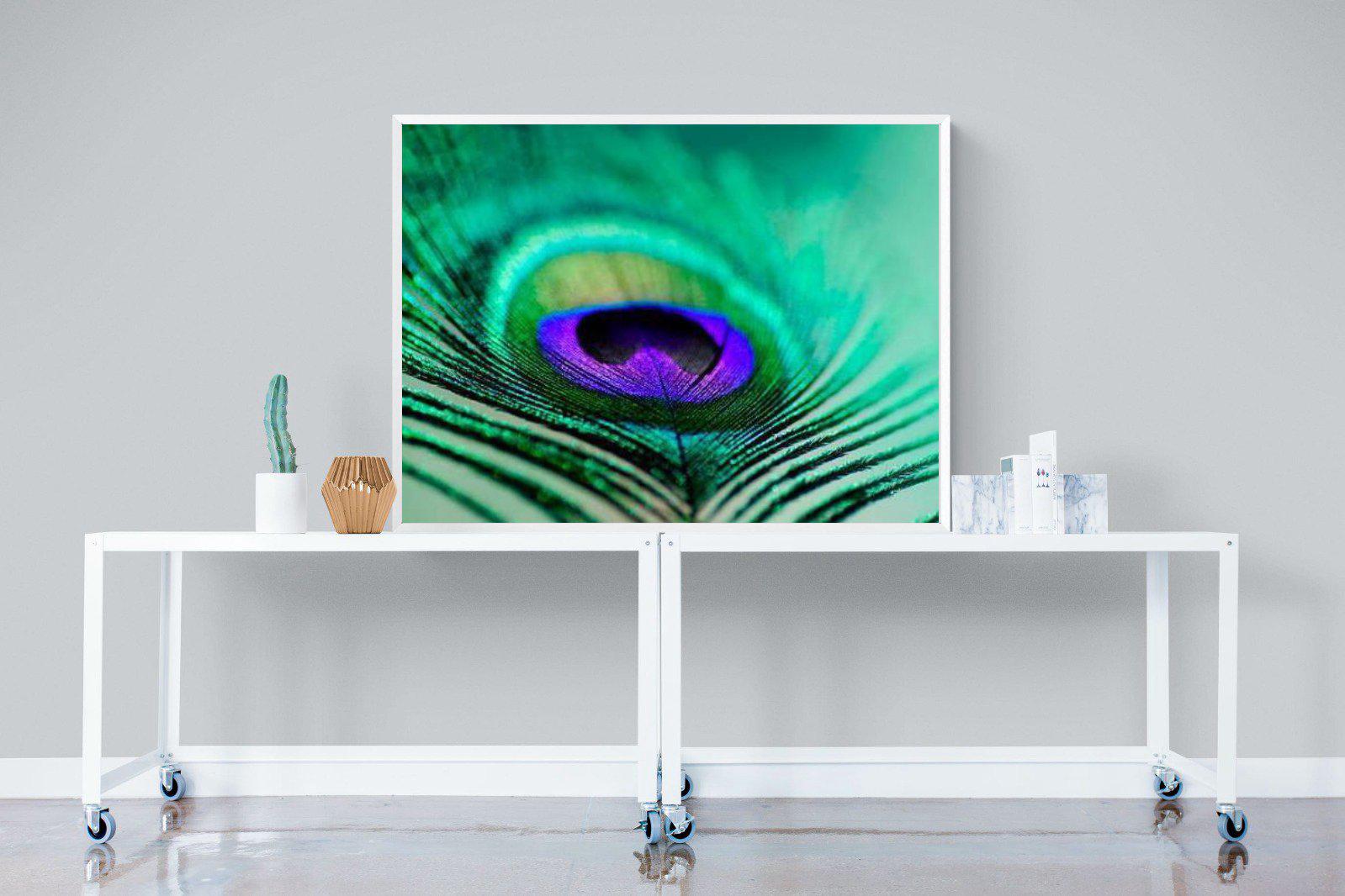 Peacock Feather-Wall_Art-120 x 90cm-Mounted Canvas-White-Pixalot