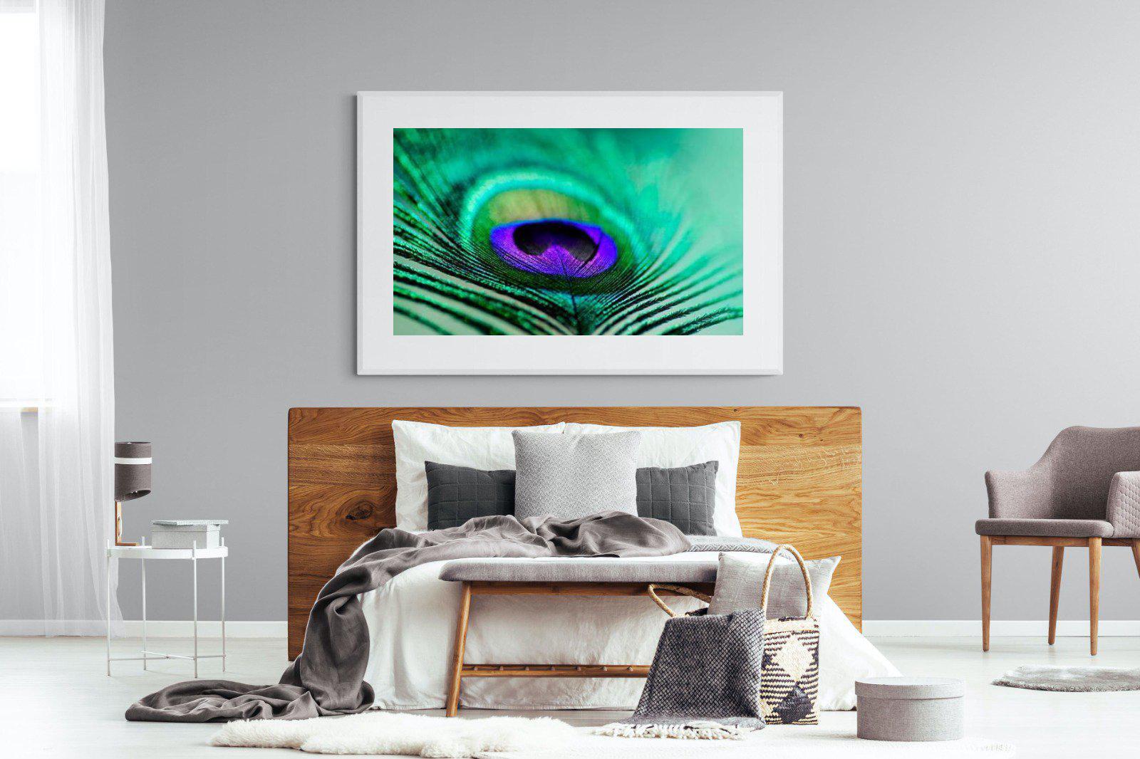 Peacock Feather-Wall_Art-150 x 100cm-Framed Print-White-Pixalot