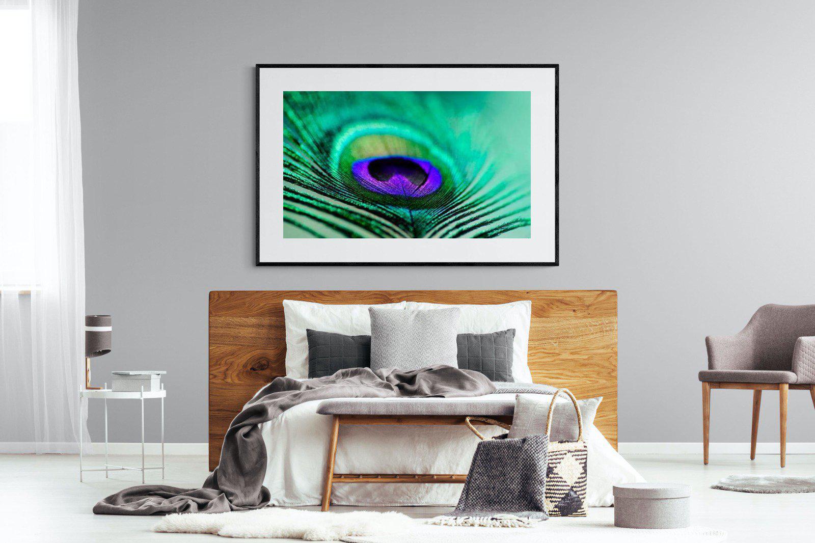 Peacock Feather-Wall_Art-150 x 100cm-Framed Print-Black-Pixalot