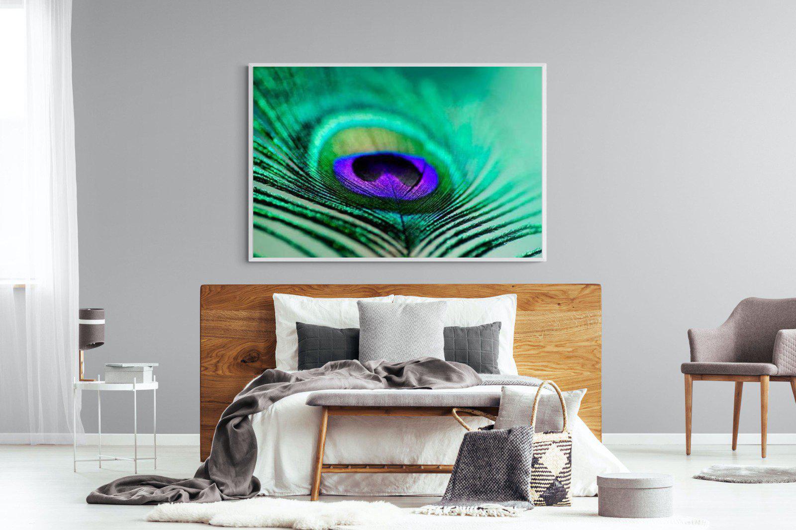 Peacock Feather-Wall_Art-150 x 100cm-Mounted Canvas-White-Pixalot