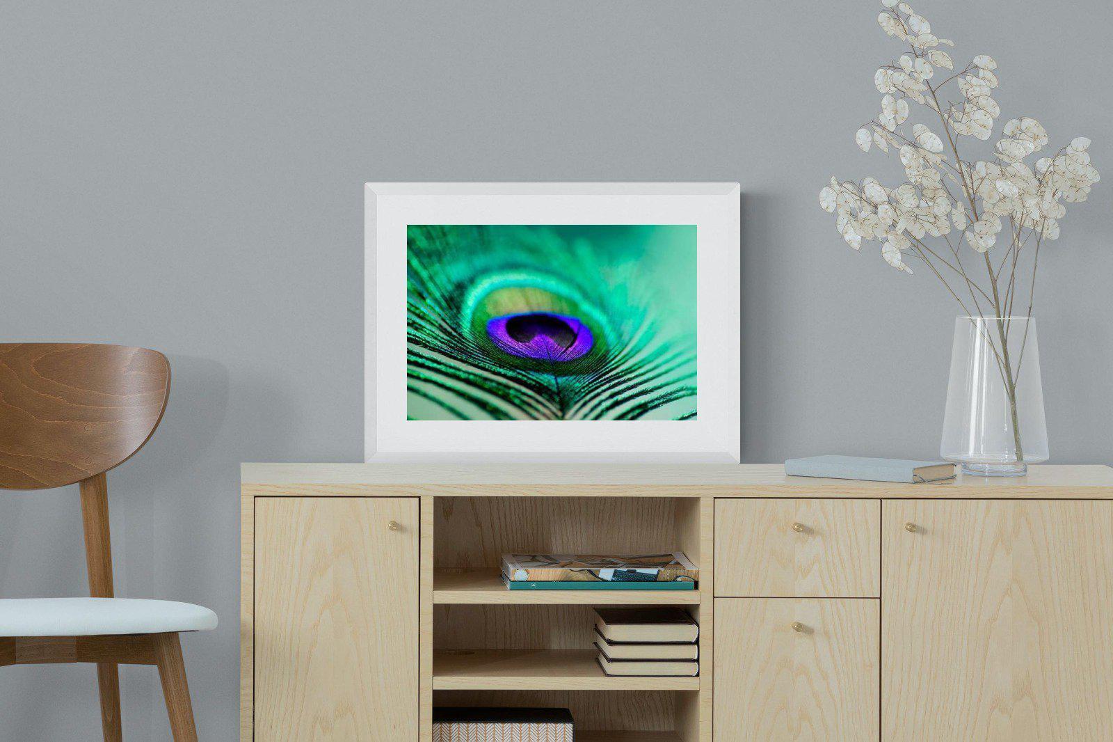 Peacock Feather-Wall_Art-60 x 45cm-Framed Print-White-Pixalot