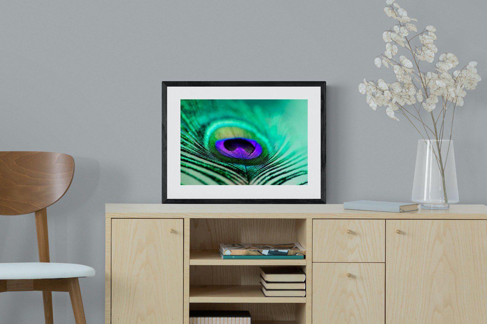 Peacock Feather-Wall_Art-60 x 45cm-Framed Print-Black-Pixalot