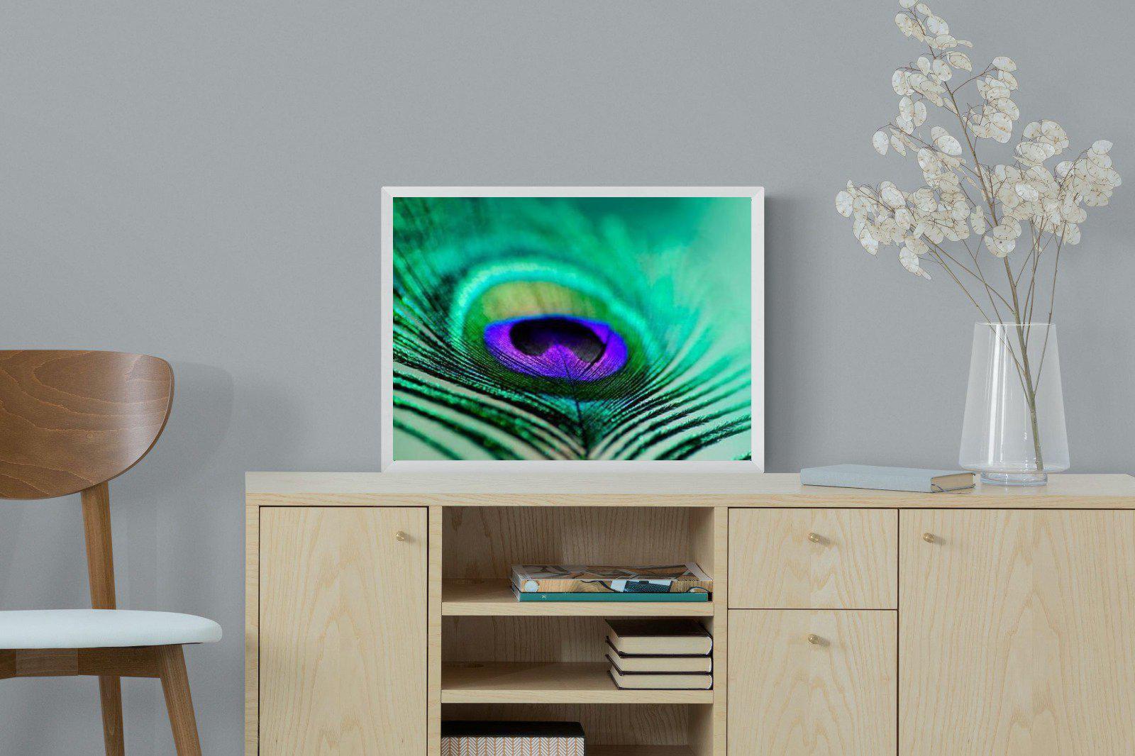 Peacock Feather-Wall_Art-60 x 45cm-Mounted Canvas-White-Pixalot