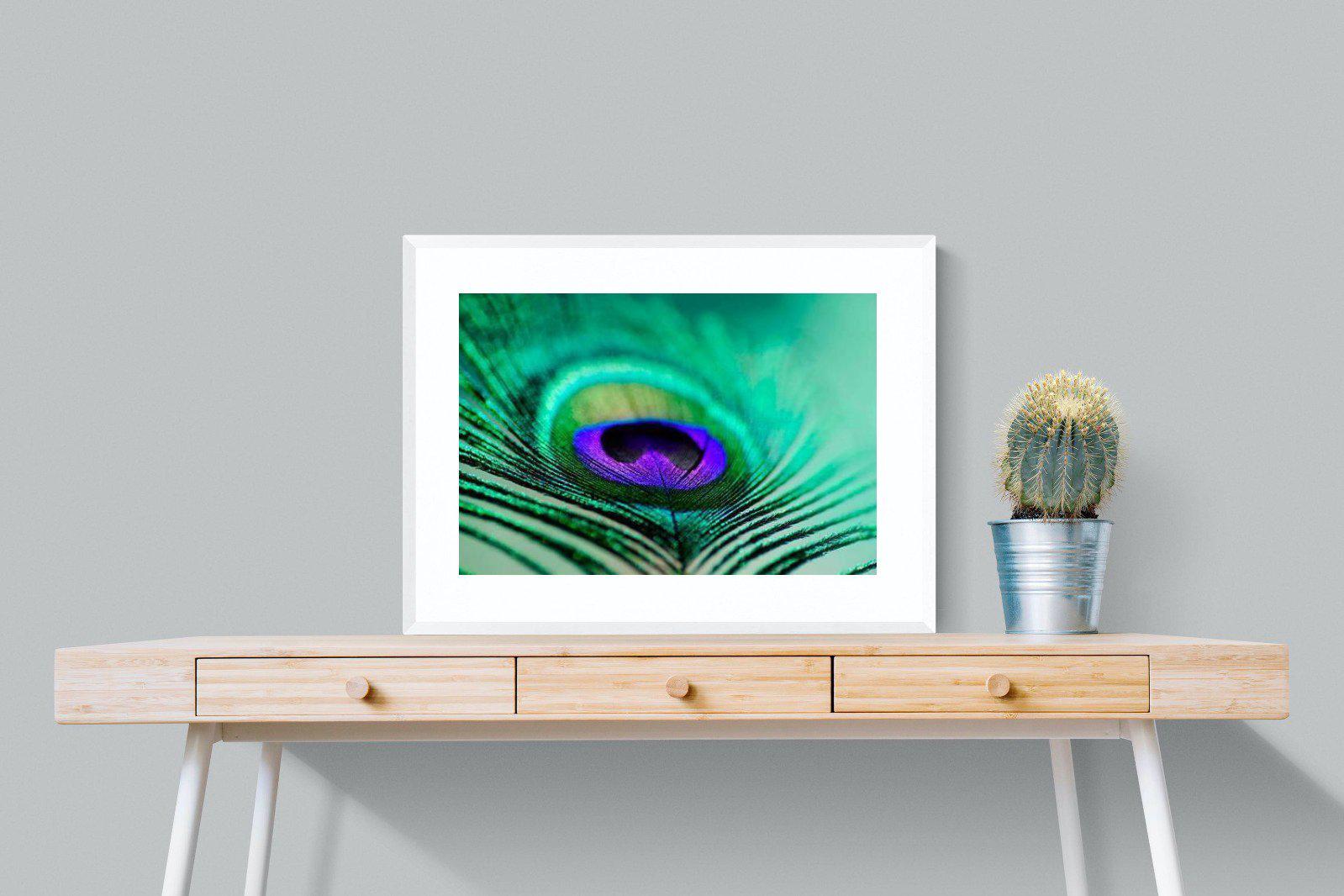 Peacock Feather-Wall_Art-80 x 60cm-Framed Print-White-Pixalot