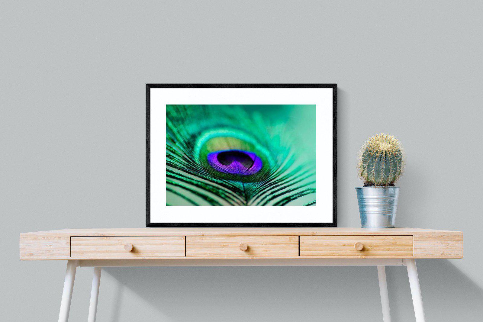 Peacock Feather-Wall_Art-80 x 60cm-Framed Print-Black-Pixalot