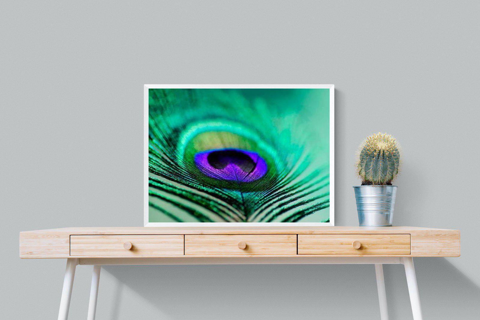 Peacock Feather-Wall_Art-80 x 60cm-Mounted Canvas-White-Pixalot