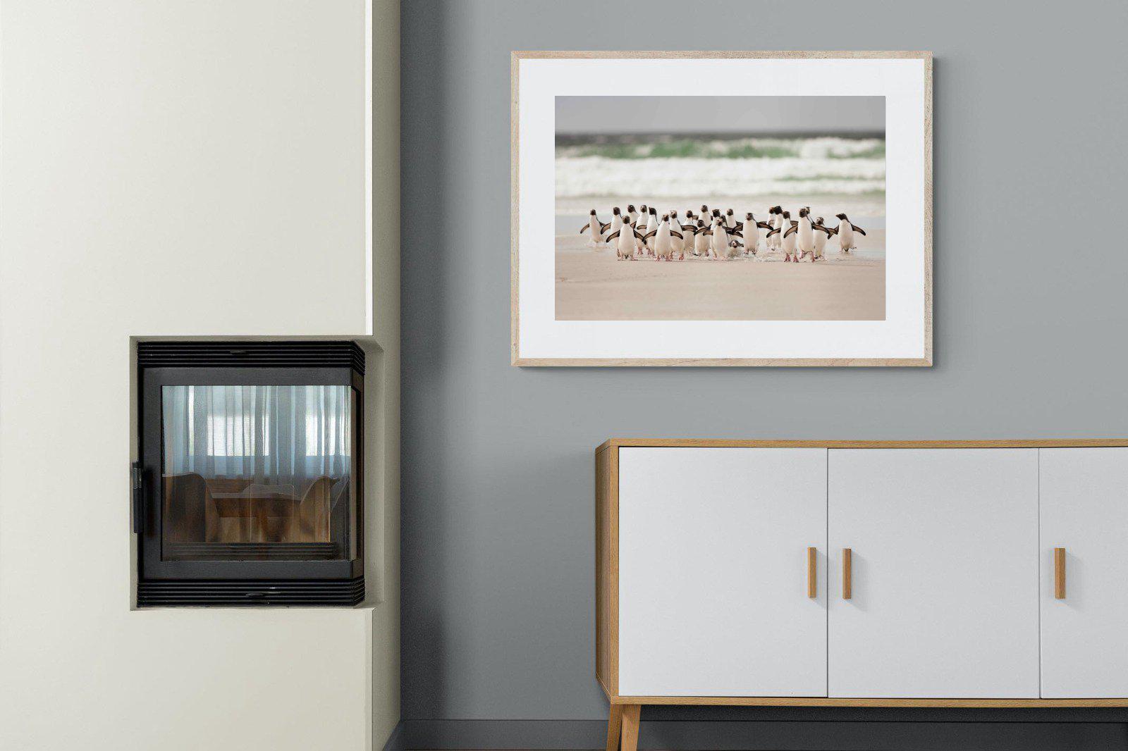 Penguin Flock-Wall_Art-100 x 75cm-Framed Print-Wood-Pixalot