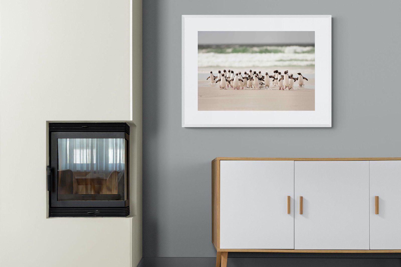 Penguin Flock-Wall_Art-100 x 75cm-Framed Print-White-Pixalot