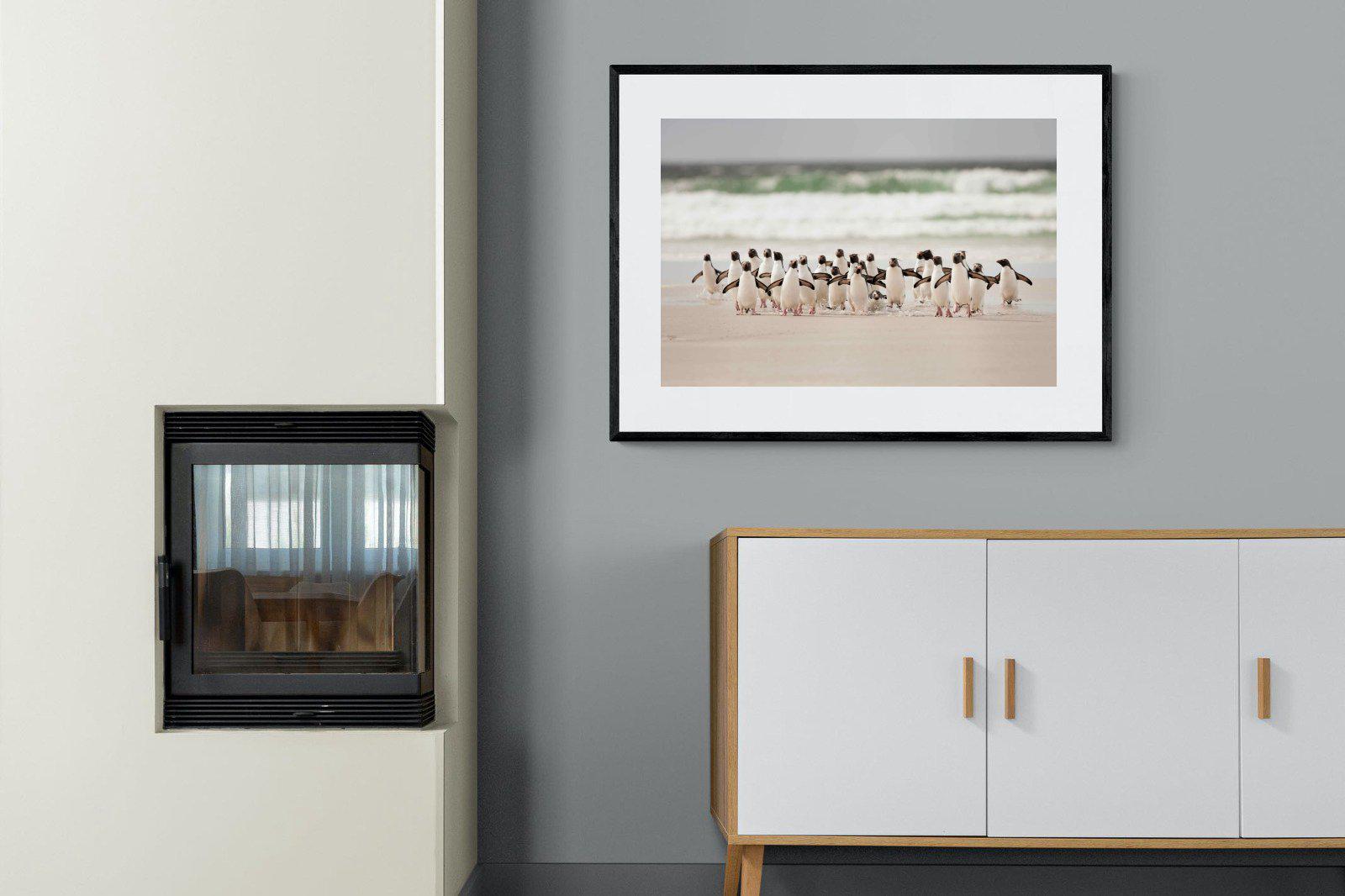 Penguin Flock-Wall_Art-100 x 75cm-Framed Print-Black-Pixalot