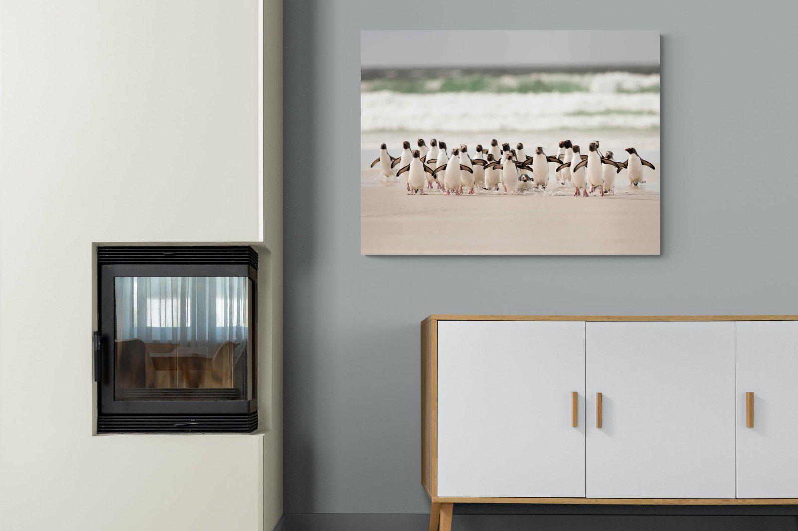 Penguin Flock-Wall_Art-100 x 75cm-Mounted Canvas-No Frame-Pixalot