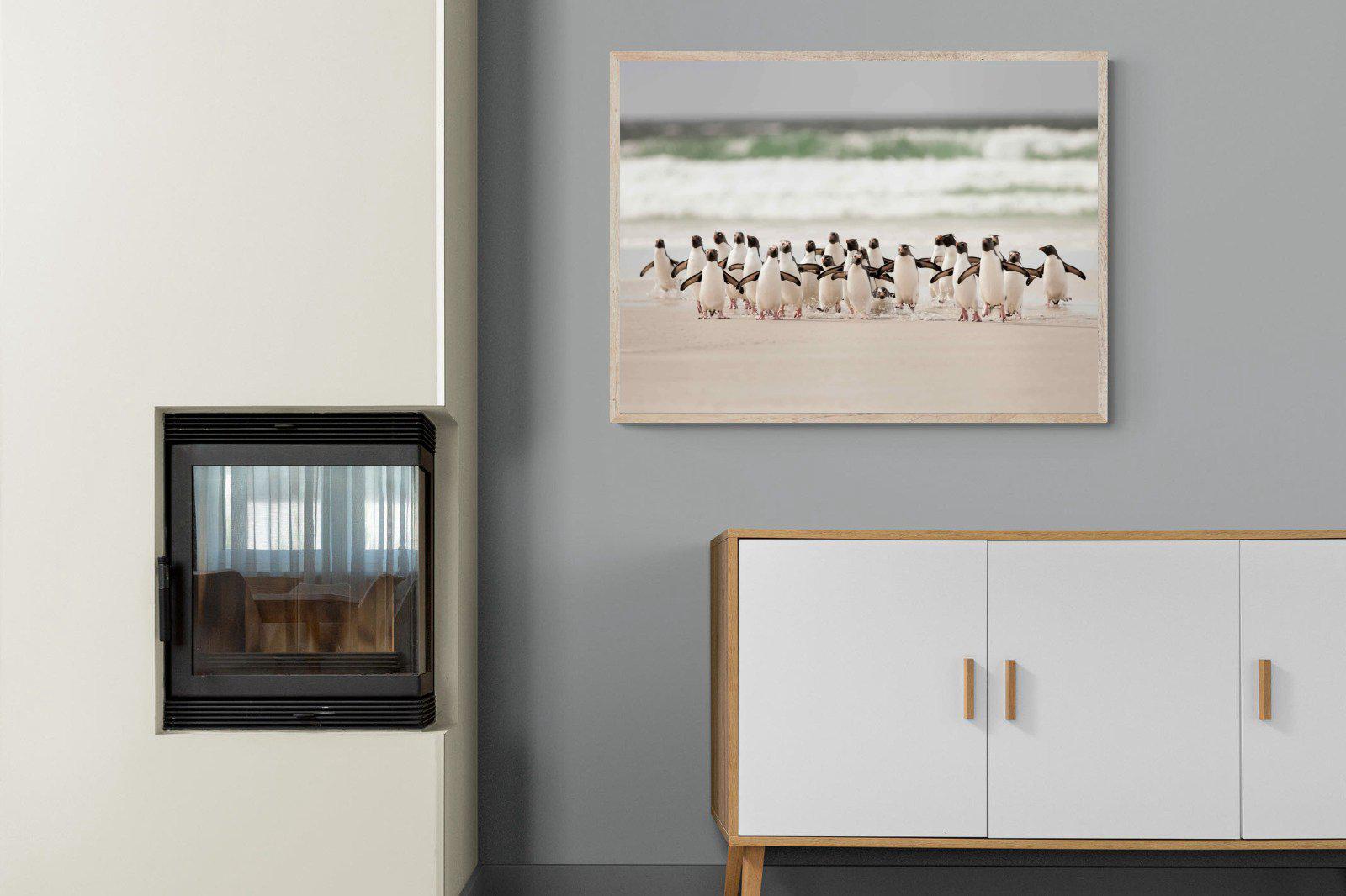 Penguin Flock-Wall_Art-100 x 75cm-Mounted Canvas-Wood-Pixalot