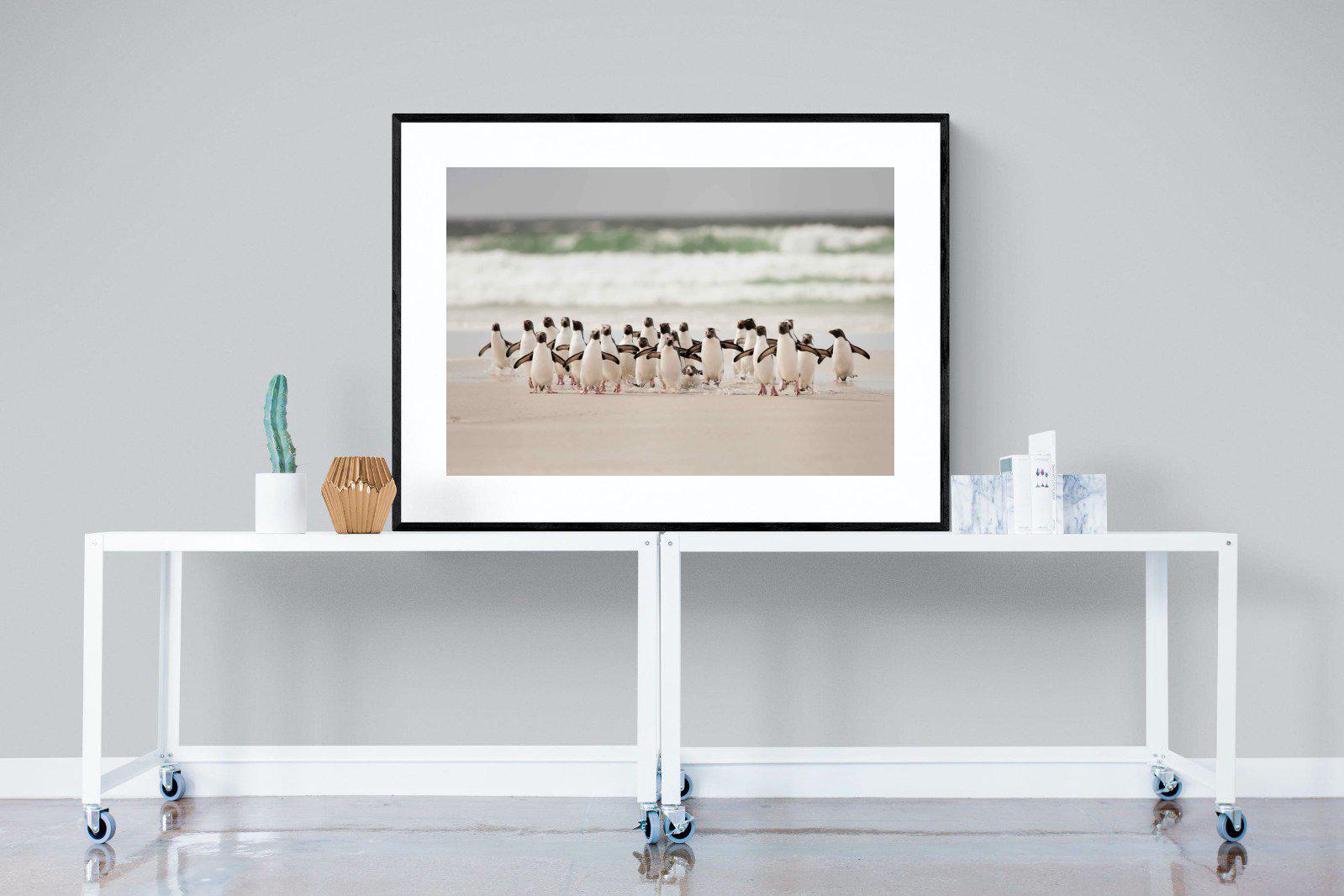 Penguin Flock-Wall_Art-120 x 90cm-Framed Print-Black-Pixalot