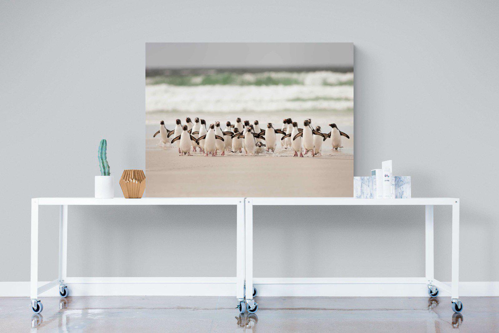 Penguin Flock-Wall_Art-120 x 90cm-Mounted Canvas-No Frame-Pixalot