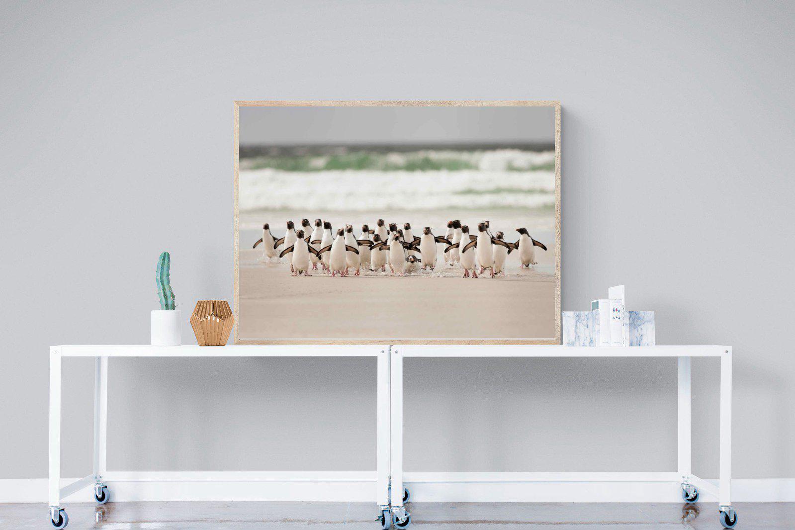 Penguin Flock-Wall_Art-120 x 90cm-Mounted Canvas-Wood-Pixalot