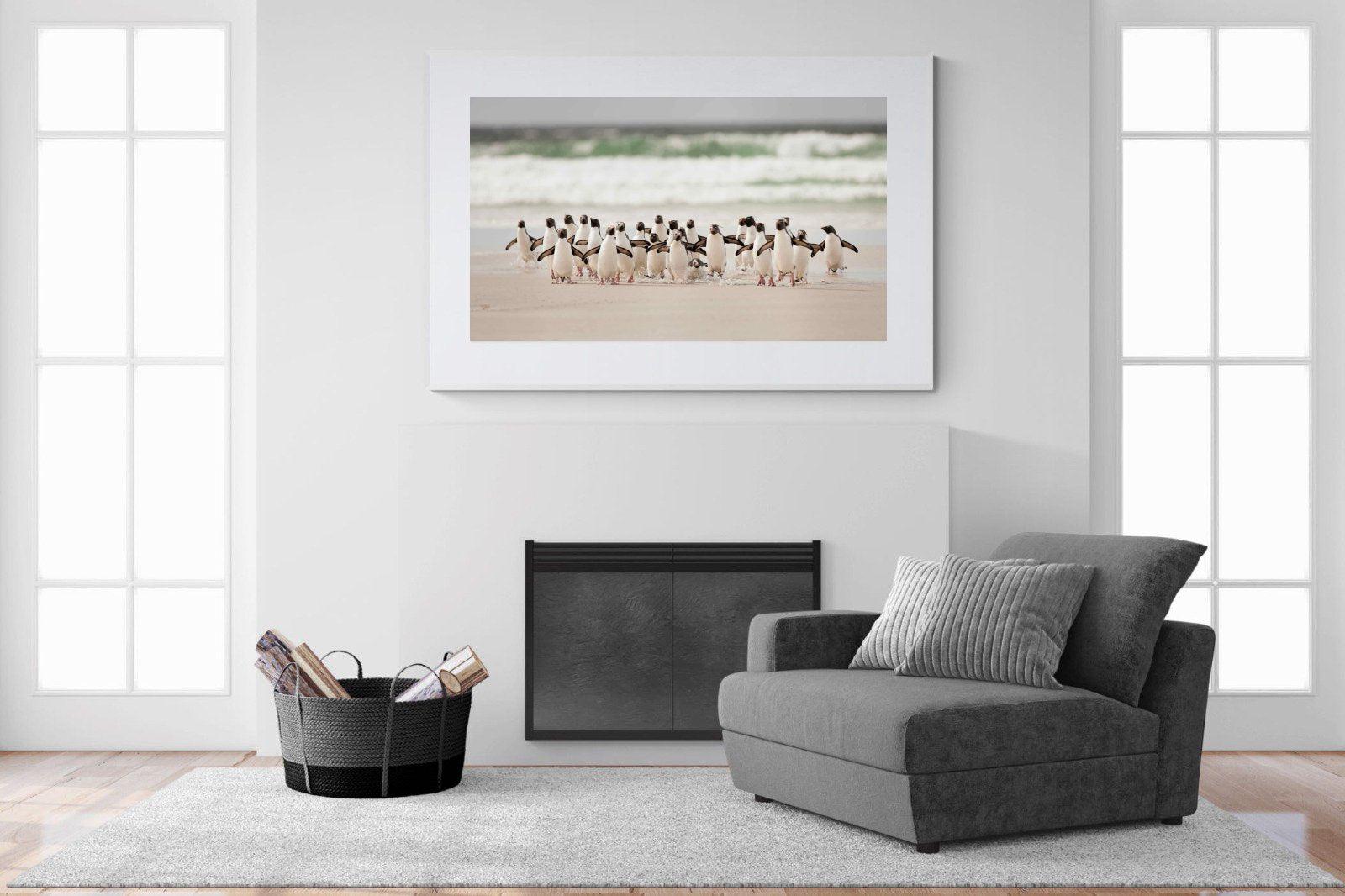 Penguin Flock-Wall_Art-150 x 100cm-Framed Print-White-Pixalot
