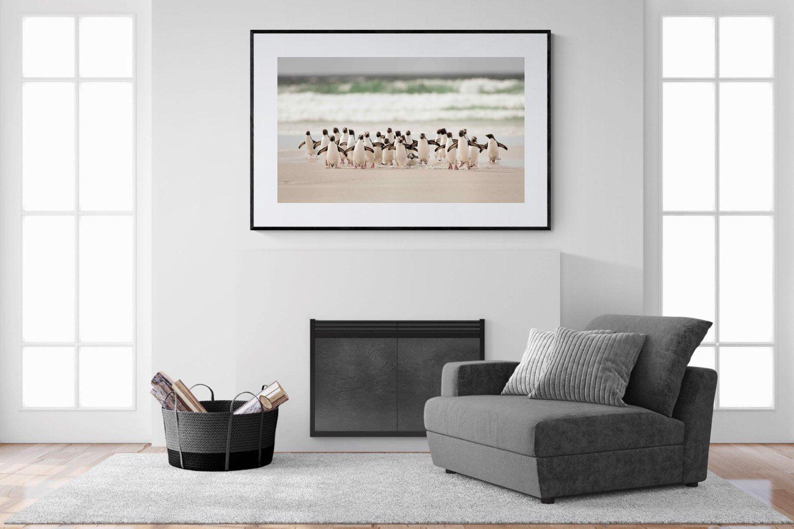 Penguin Flock-Wall_Art-150 x 100cm-Framed Print-Black-Pixalot