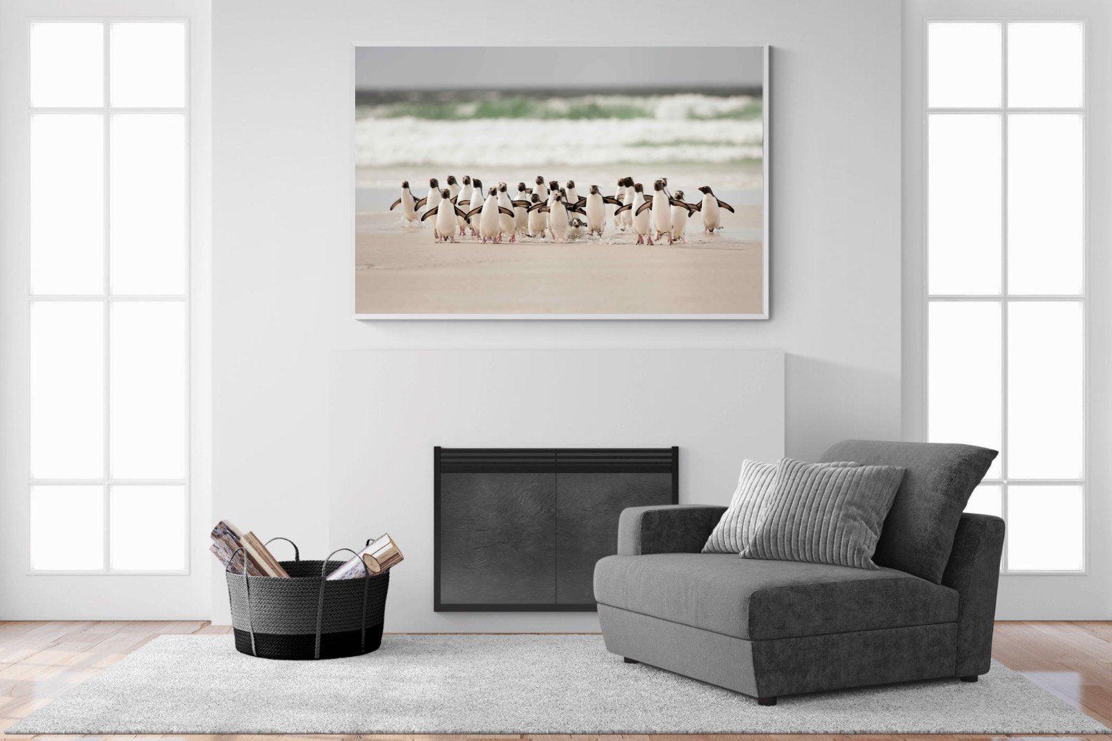 Penguin Flock-Wall_Art-150 x 100cm-Mounted Canvas-White-Pixalot
