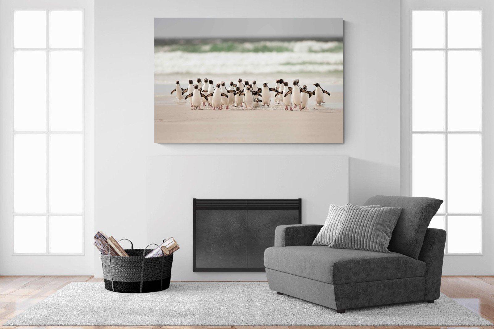 Penguin Flock-Wall_Art-150 x 100cm-Mounted Canvas-No Frame-Pixalot