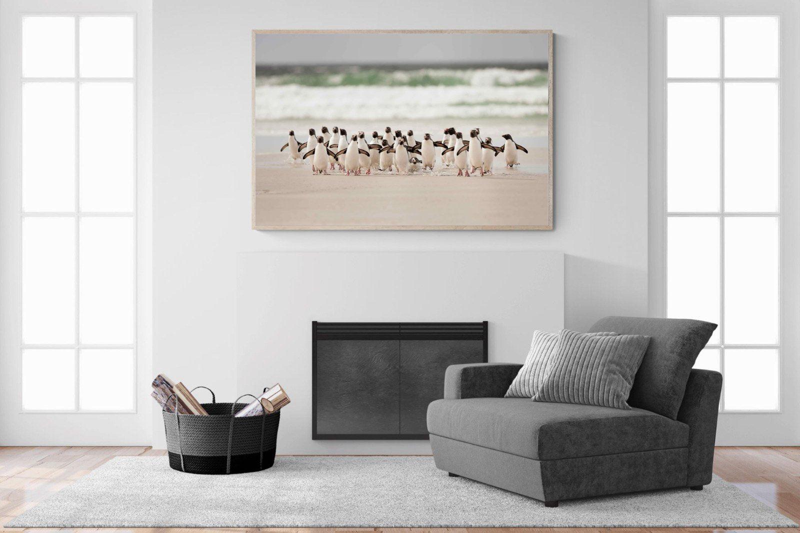 Penguin Flock-Wall_Art-150 x 100cm-Mounted Canvas-Wood-Pixalot