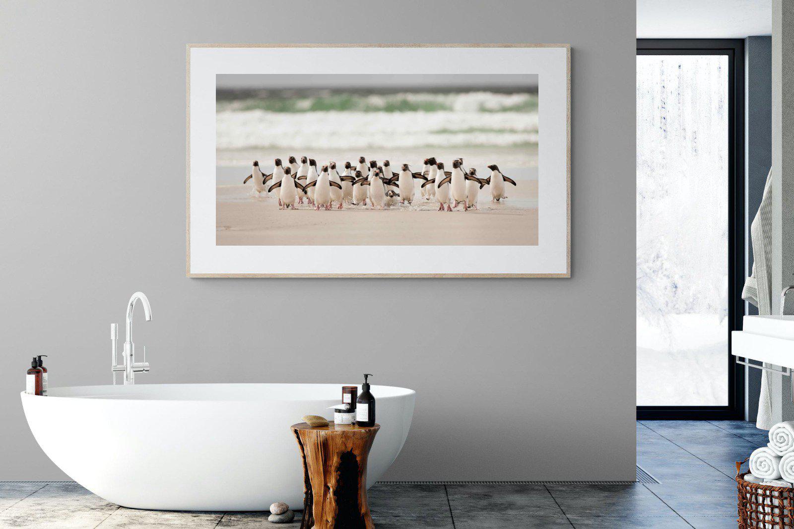 Penguin Flock-Wall_Art-180 x 110cm-Framed Print-Wood-Pixalot