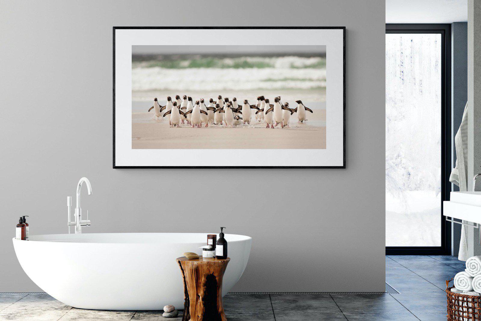 Penguin Flock-Wall_Art-180 x 110cm-Framed Print-Black-Pixalot