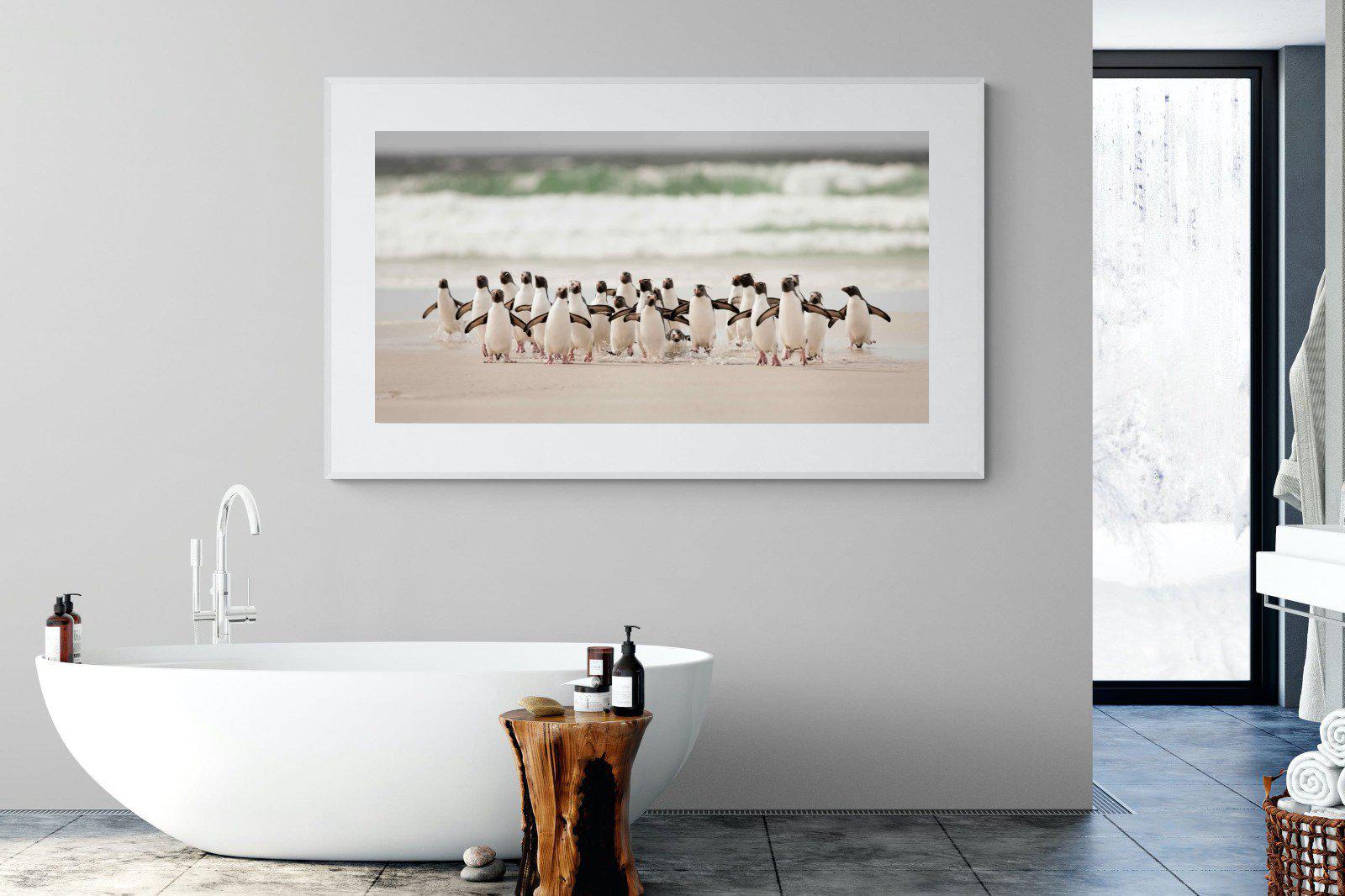 Penguin Flock-Wall_Art-180 x 110cm-Framed Print-White-Pixalot