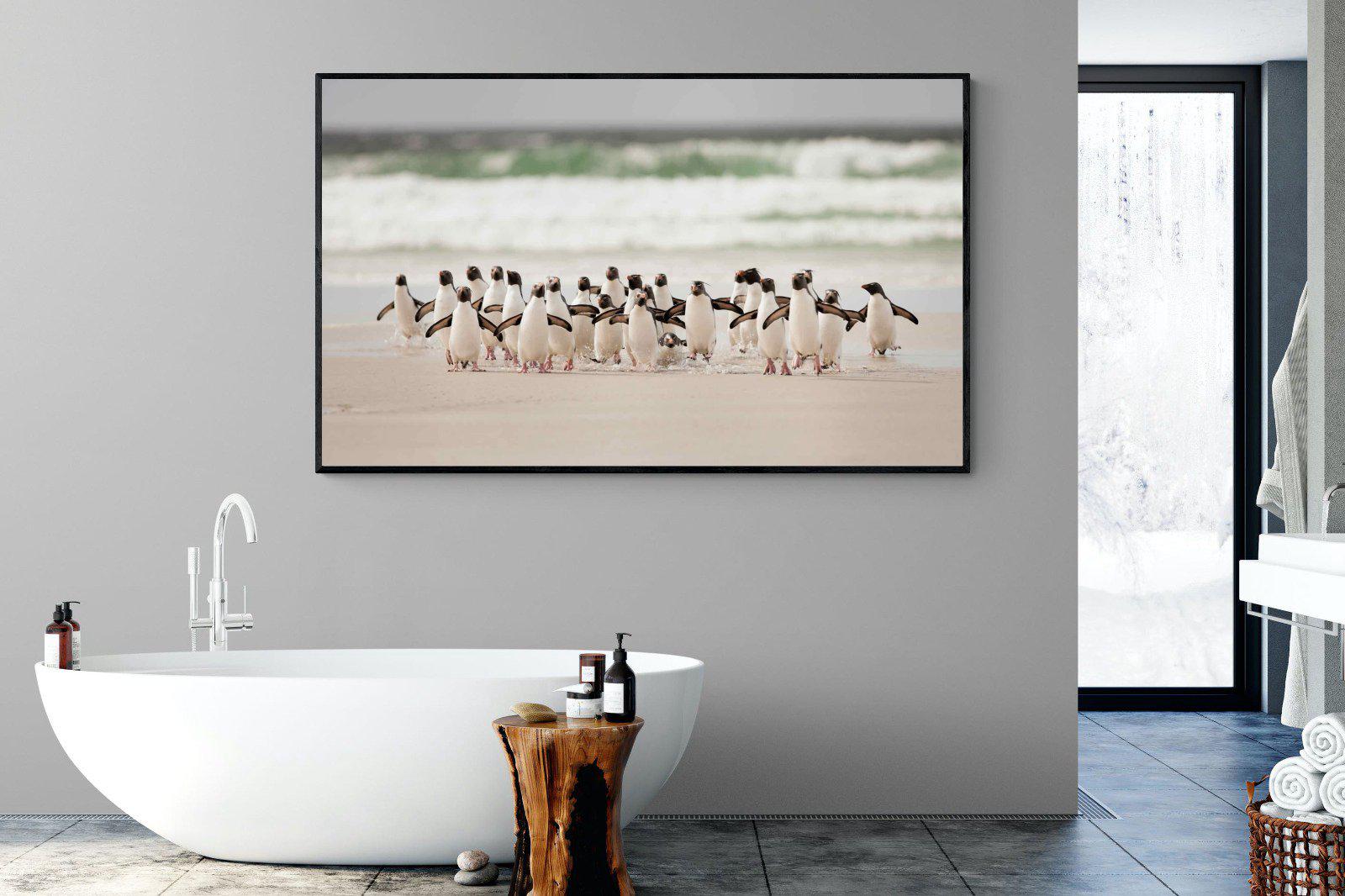 Penguin Flock-Wall_Art-180 x 110cm-Mounted Canvas-Black-Pixalot