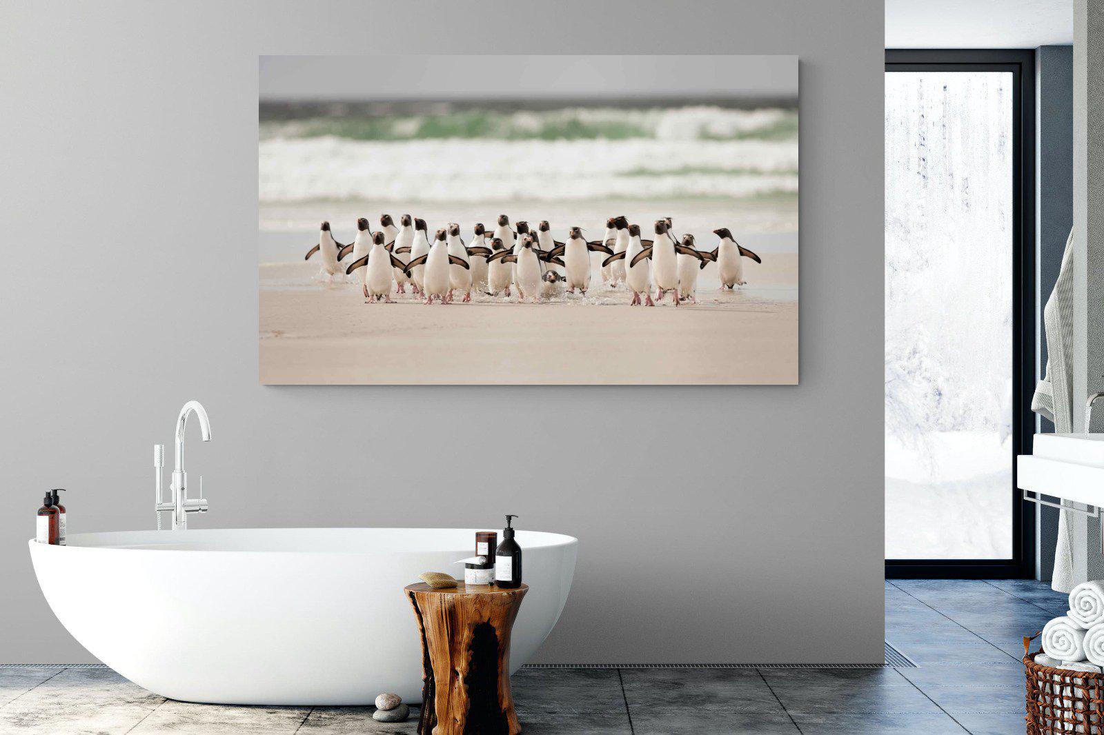 Penguin Flock-Wall_Art-180 x 110cm-Mounted Canvas-No Frame-Pixalot