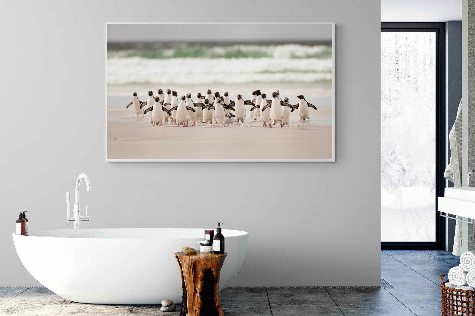 Penguin Flock-Wall_Art-180 x 110cm-Mounted Canvas-White-Pixalot