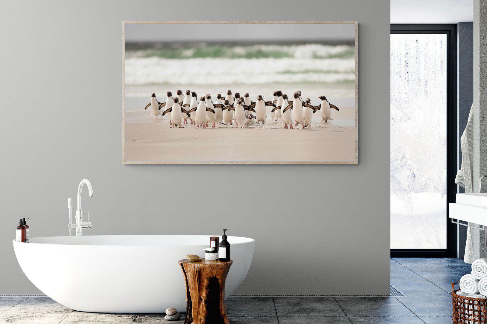 Penguin Flock-Wall_Art-180 x 110cm-Mounted Canvas-Wood-Pixalot
