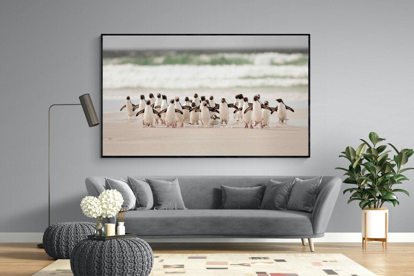 Penguin Flock-Wall_Art-220 x 130cm-Mounted Canvas-Black-Pixalot