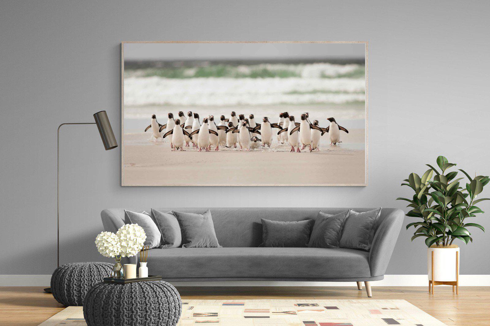 Penguin Flock-Wall_Art-220 x 130cm-Mounted Canvas-Wood-Pixalot