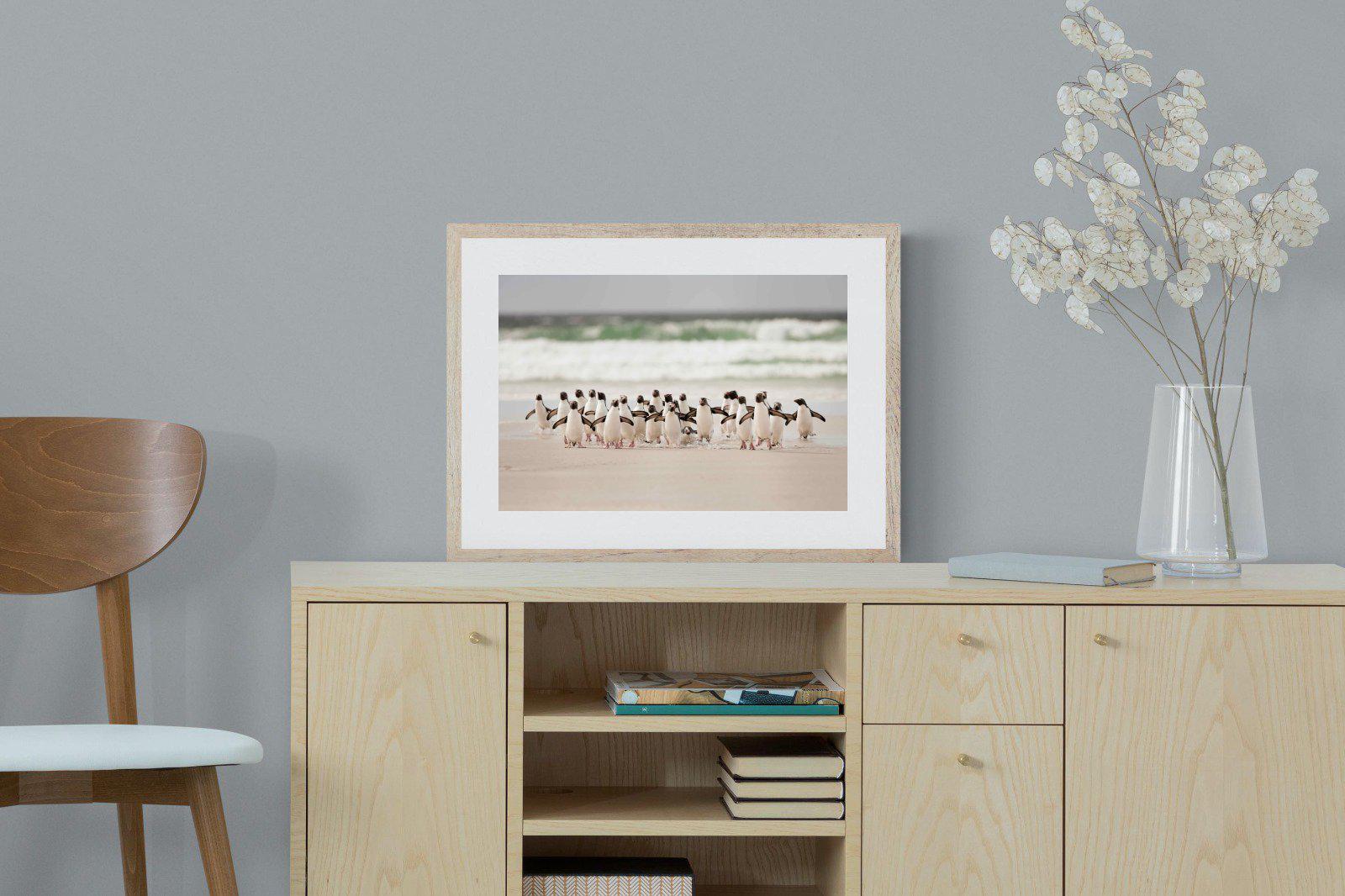 Penguin Flock-Wall_Art-60 x 45cm-Framed Print-Wood-Pixalot