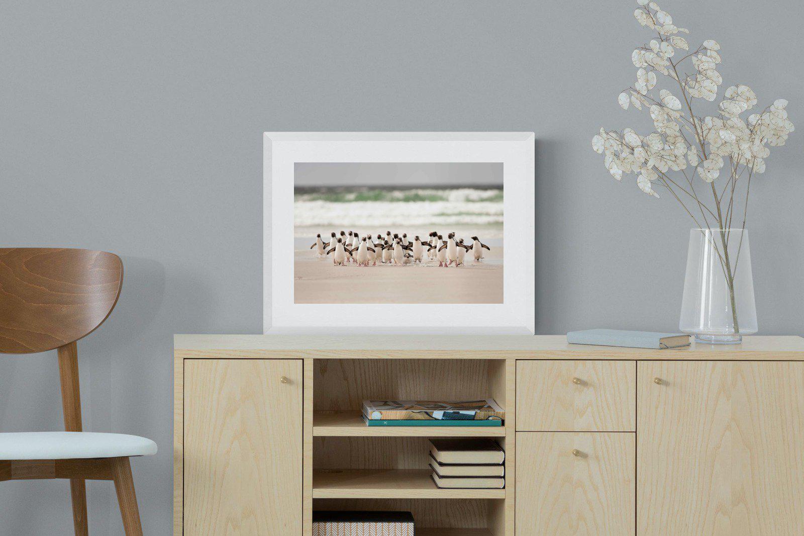 Penguin Flock-Wall_Art-60 x 45cm-Framed Print-White-Pixalot