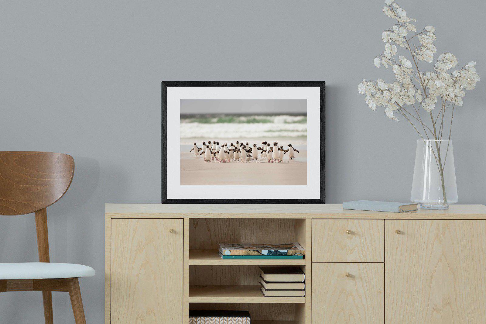 Penguin Flock-Wall_Art-60 x 45cm-Framed Print-Black-Pixalot