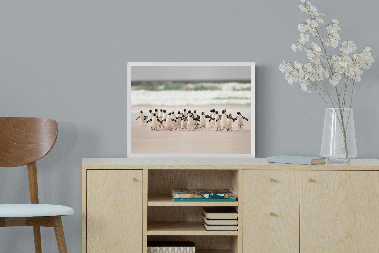 Penguin Flock-Wall_Art-60 x 45cm-Mounted Canvas-White-Pixalot